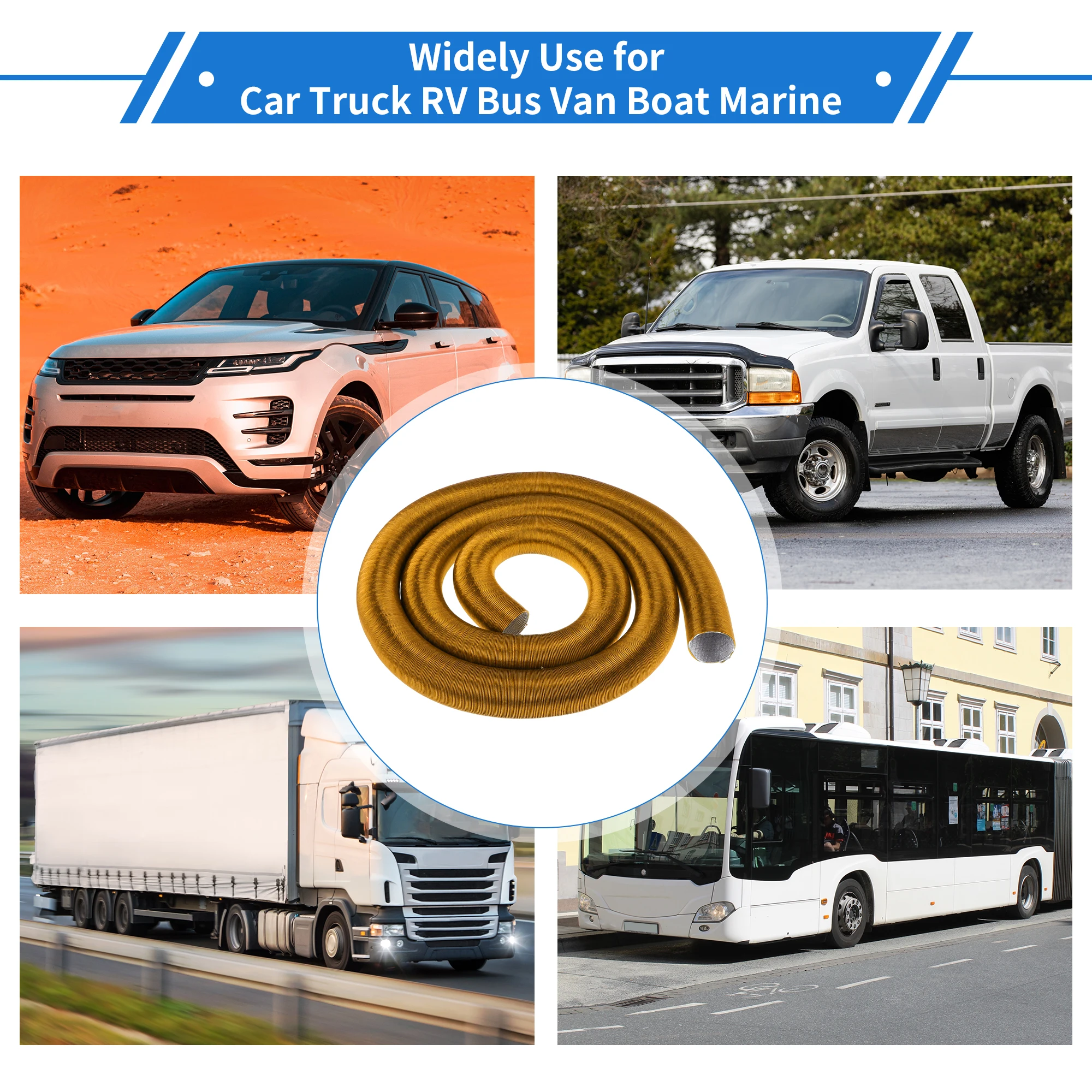 UXCELL 42mm Dia 500cm Car Heater Duct Pipe Aluminum Foil Gold Tone