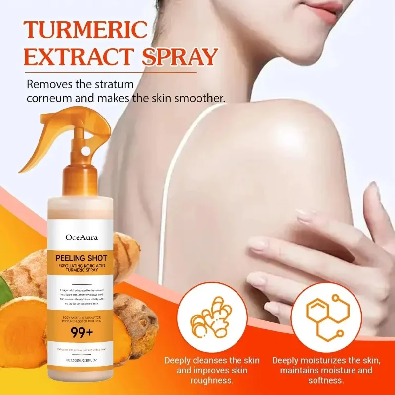 Body Keratin Care Kojic Acid Turmeric Spray Gently Exfoliating Peeling Solution Brightening Hydrating Skin Care