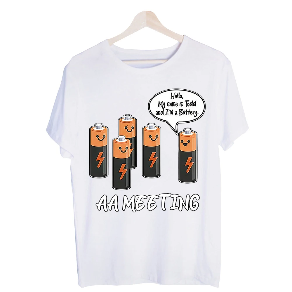 Men's Battery Meeting Graphic Tee, Short Sleeve Crew Neck T-Shirt for Casual Daily Wear