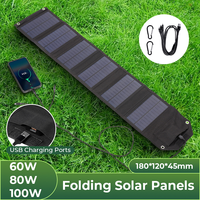 60W/80W/100W Folding Solar Panel USB 5V Solar Charger Portable Solar Battery Power Bank for Outdoor Camping Hiking + Cable
