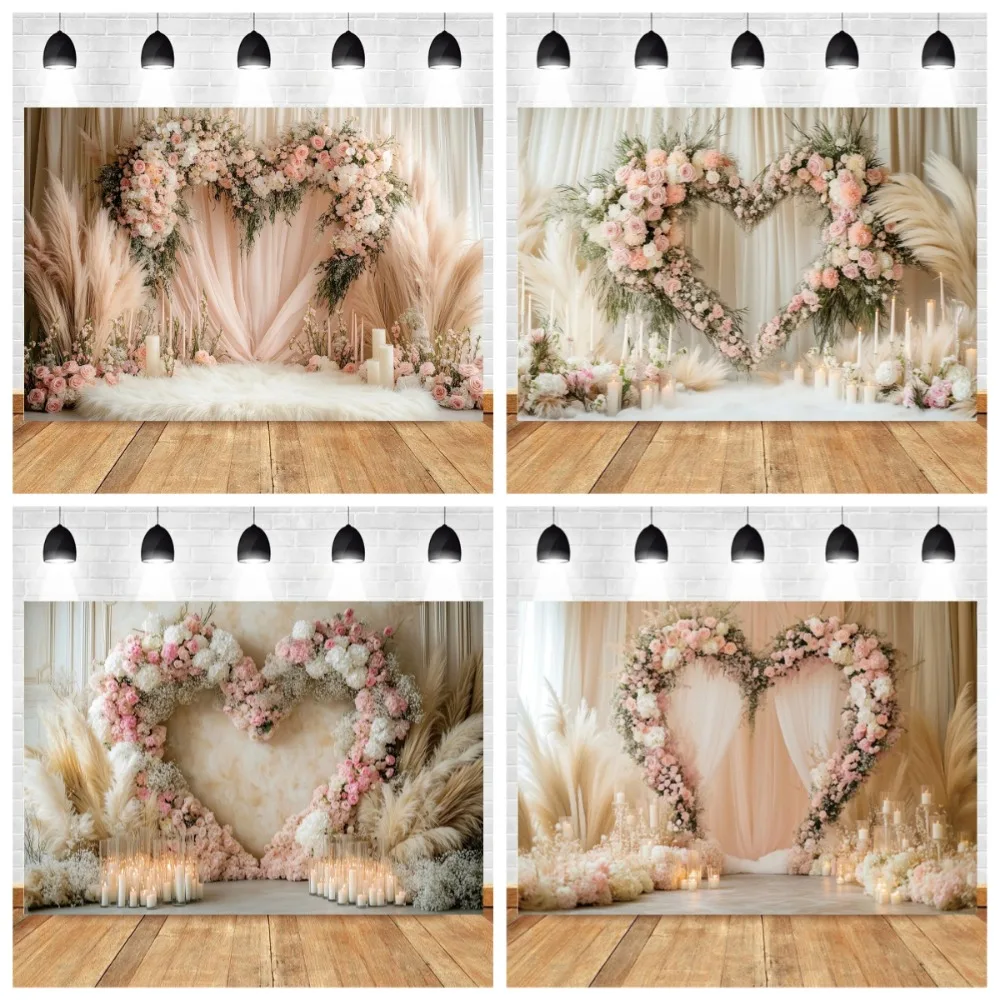 

Valentine's Day Love Bohemian Pampas Curtain Photography Background, Couple Portrait Wedding Photography Studio Background Props