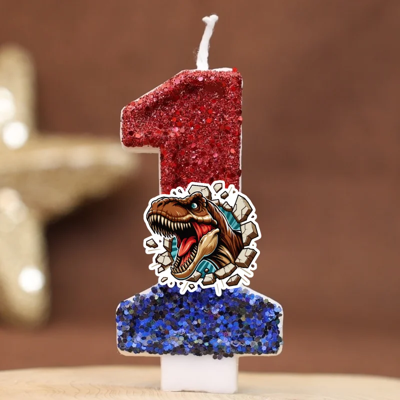 Jurassic Dinosaur T-Rex Digital Candle Number 0-9 Kid Birthday Cake Decoration Supplies Cartoon Anime Party Accessories Supplies