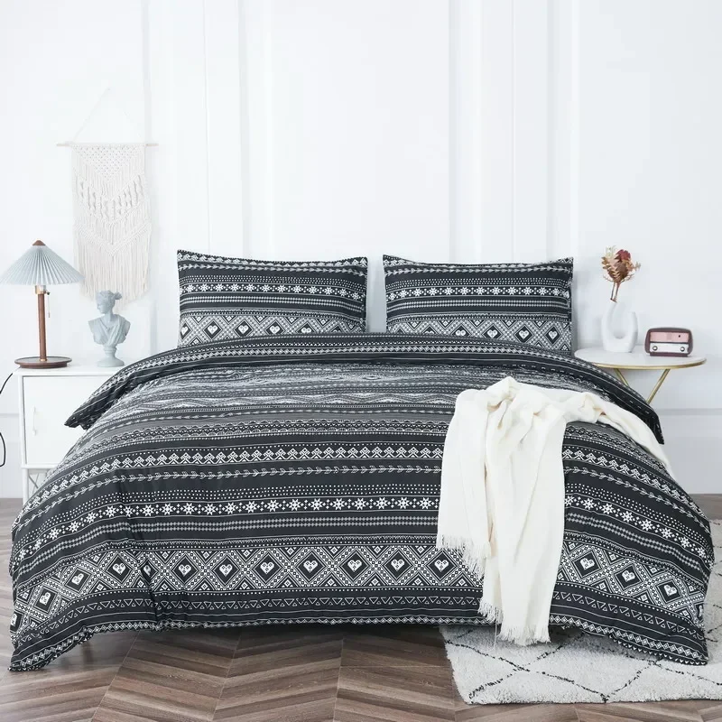 Duvet Cover Set Black White Print 3pcs Bedding Sets Luxury Pillow Case Queen and King Size Cotton Bedding Sets