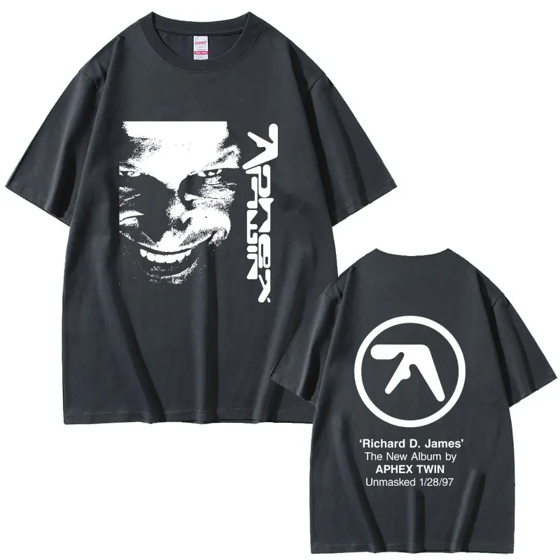 Aphex التوأم الوجه الجرافيك تي شيرت ريتشارد دي جيمس ألبوم تي شيرت مطبوع الرجال النساء موضة الإلكترونية موسيقى البوب تي شيرتات قصيرة الاكمام