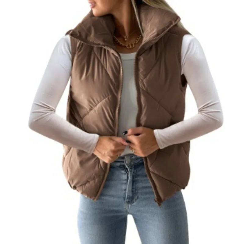 

Wepbel Y2K Autumn Vests Coats Women Loose Keep Warm Sleeveless Bread Coat Vest Stand Collar Cotton-Padded Jacket Vest Outwear