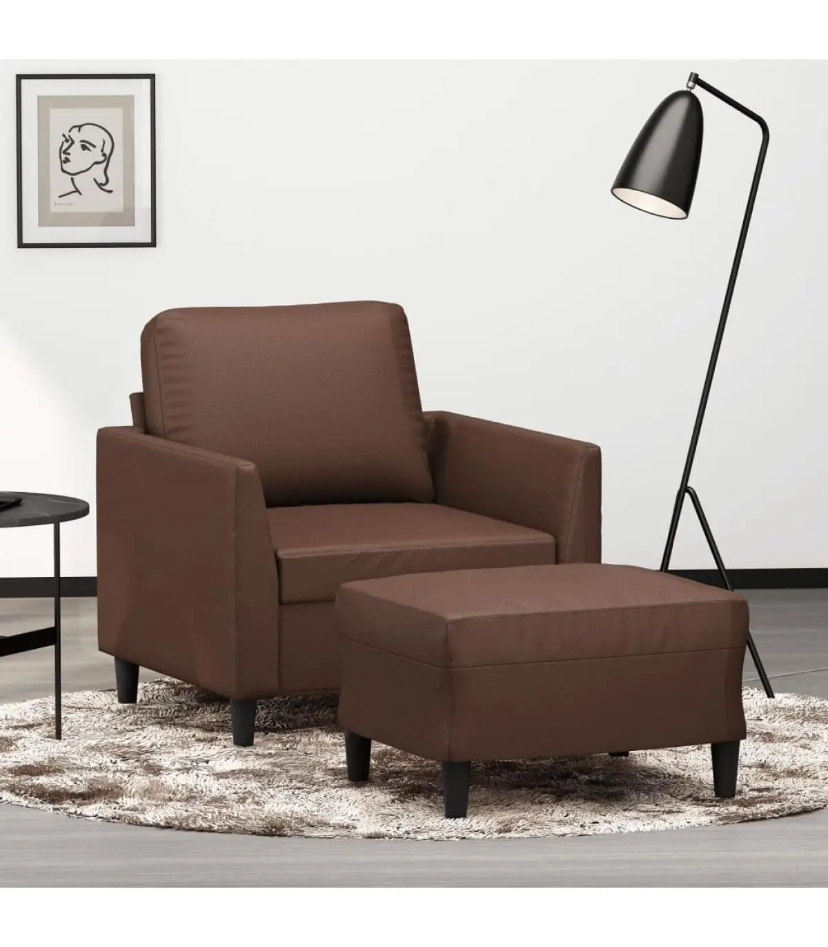 Sofa armchair with stool synthetic leather Brown 60 cm