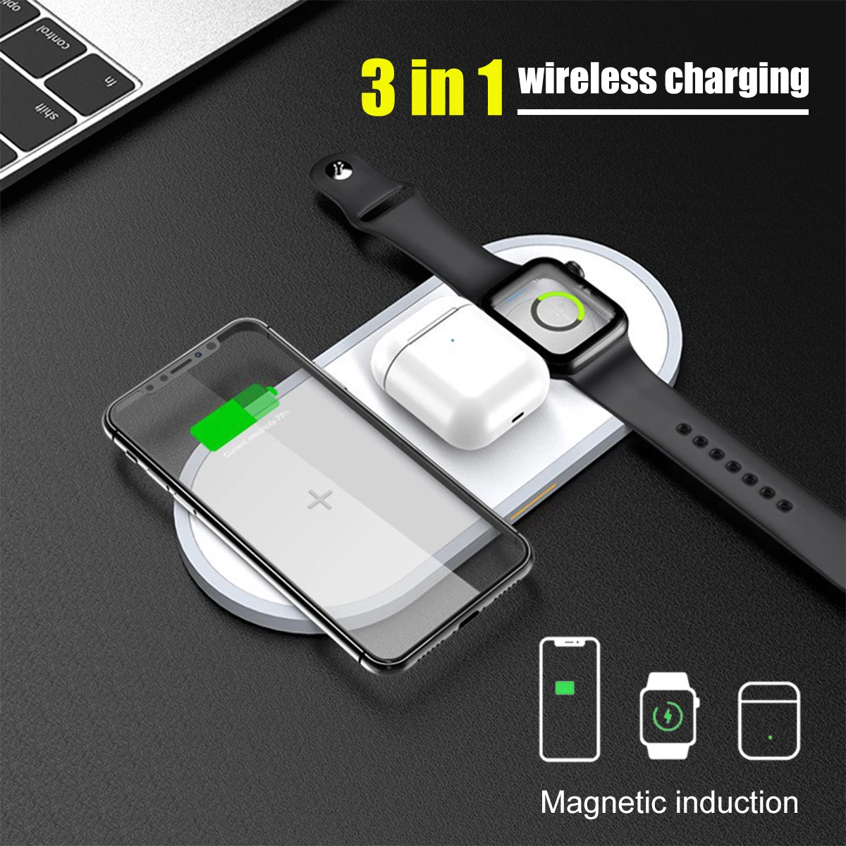 3-in-1 wireless charger for Apple mobile phone 10W Watch Airpods headphones multi-functional wireless charger