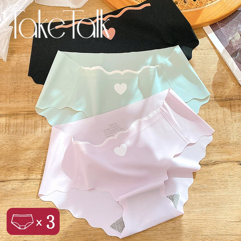 Love Heart Panties for Women Solid Color Seamless Briefs Low Rise Ice Silk Underwear Female Breathable Underpants for Cute Girls