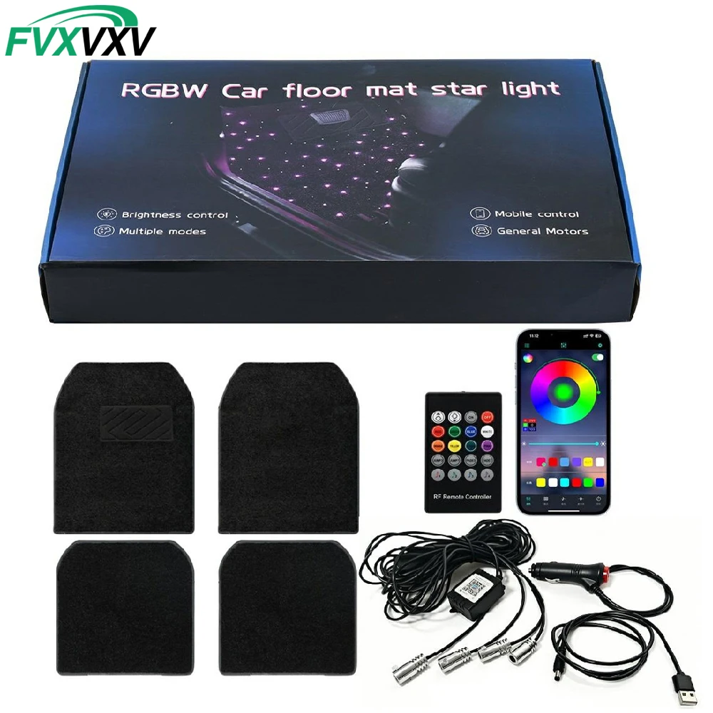 1Set Starlight LED Floor Mats for Car, Starry Sky Luminous Carpet, Anti-Slip Waterproof Universal Fit Mats for SUV Truck Vehicle