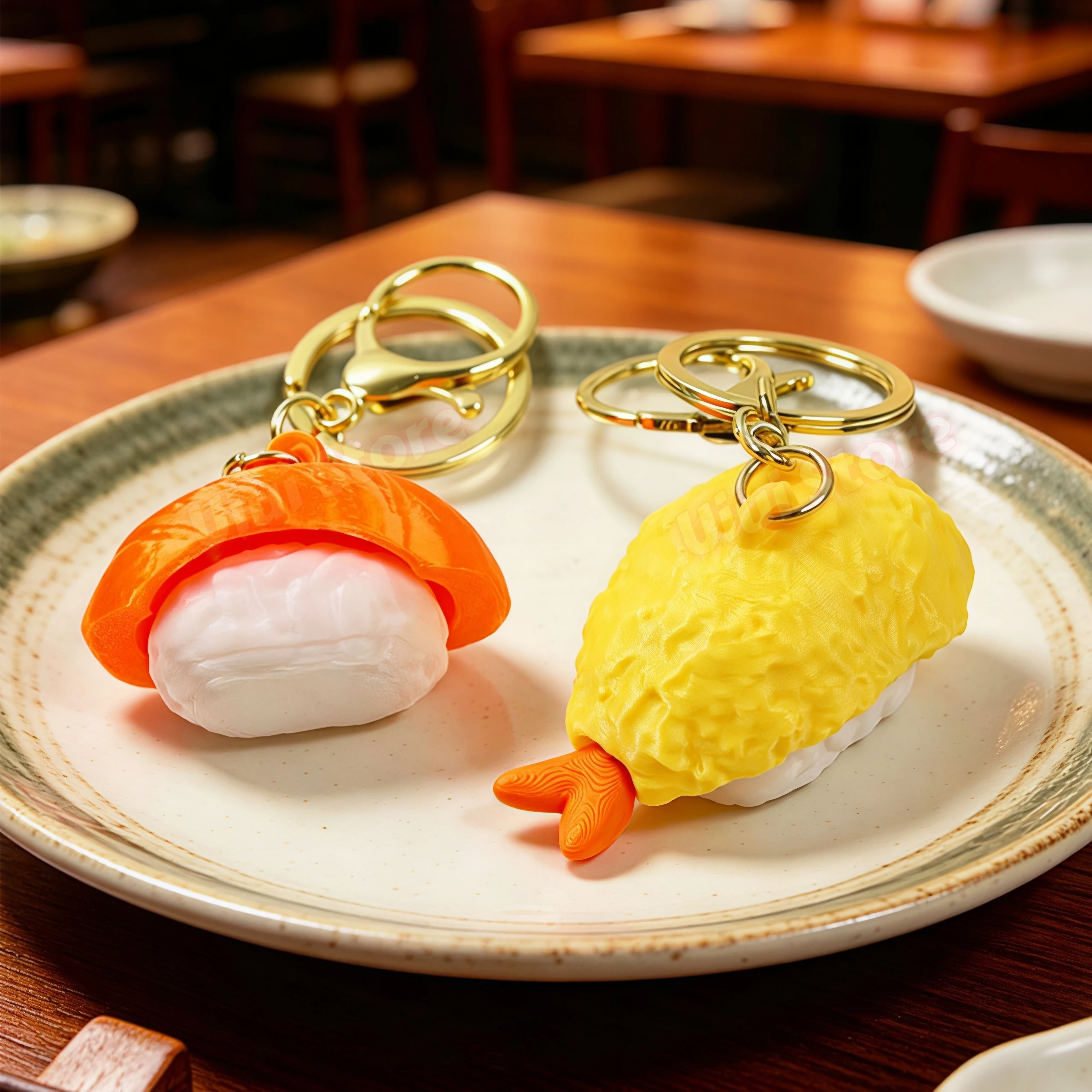 3D Printed Sushi Clicker Keychain Cute Simulation Eco-Friendly Fidget Key Ring Stress Relief Bag Pendant Gifts choice llaveros