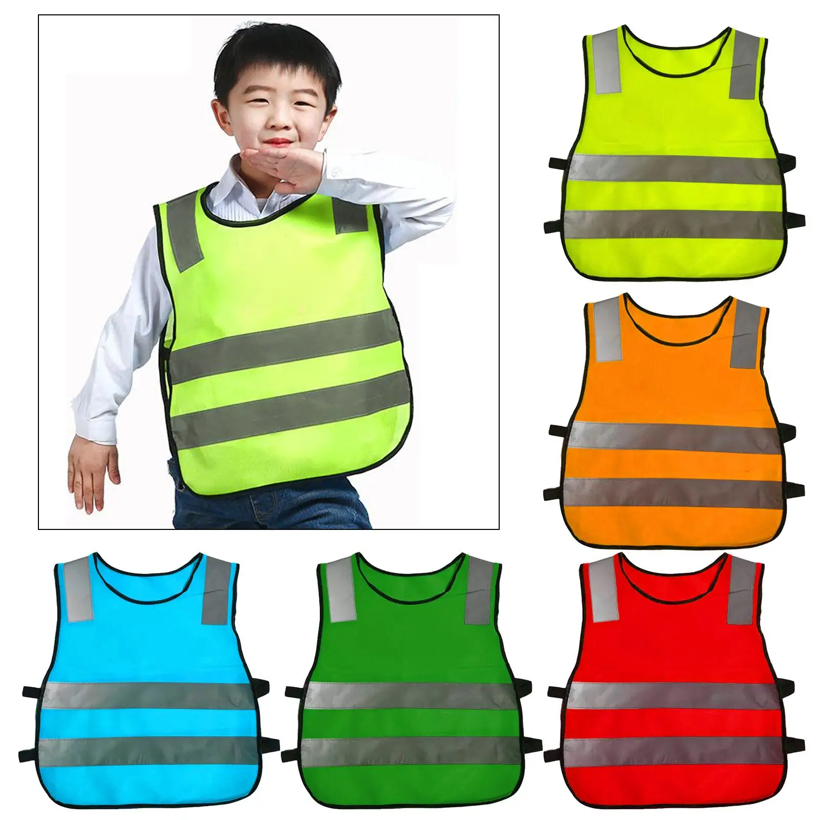 Kids Fluorescent Orange Yellow Reflective Vest High Visibility Protective Mesh Jacket for Outdoor Activities Sanitation Work