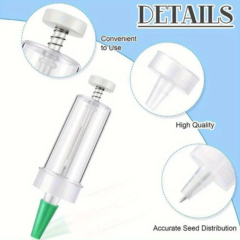 أداة بذارة صغيرة محمولة باليد، مجموعة بذر يدوية من البلاستيك الشفاف مع قمع أخضر للعناية بالنباتات في البستنة الداخلية