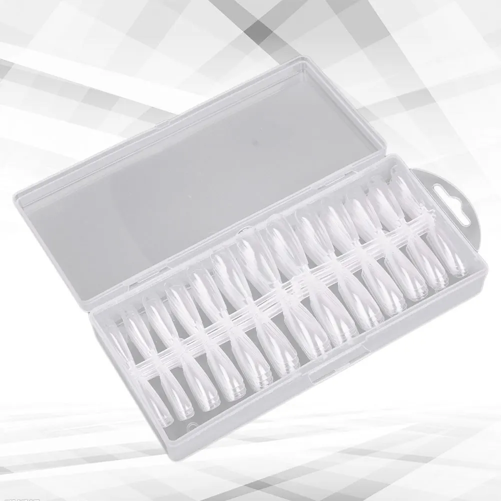 1 مجموعة شفافة مسمار نصائح لون البشرة طويلة الباليه شبه منحرف الأظافر كاذبة للنساء أظافر صناعية عمليات تجميل الأظافر مسمار الفن #4