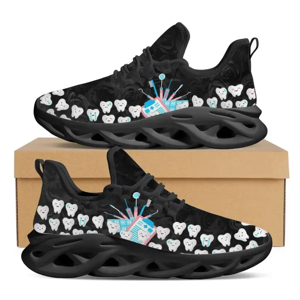 Women Platform Sneakers Cute Manga Teeth Print Casual Flat Shoes Dental Design Non-slip Lace Up Jogging Shoes Chaussure Femme