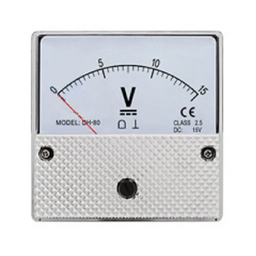 

Вольтметр-указатель DH80 Аналоговый панельный измеритель постоянного тока 15 В с огнестойким корпусом из АБС-пластика и быстрым временем отклика для систем питания
