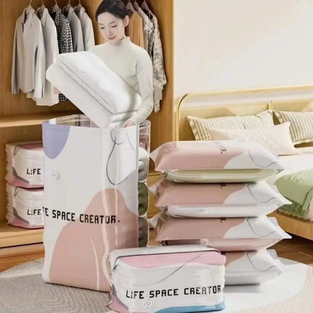 Press & Seal Vacuum Storage Bags Cube Compression Space Saving No-Pump Vacuum Bags Reusable Compression Desig Clothes Organizer
