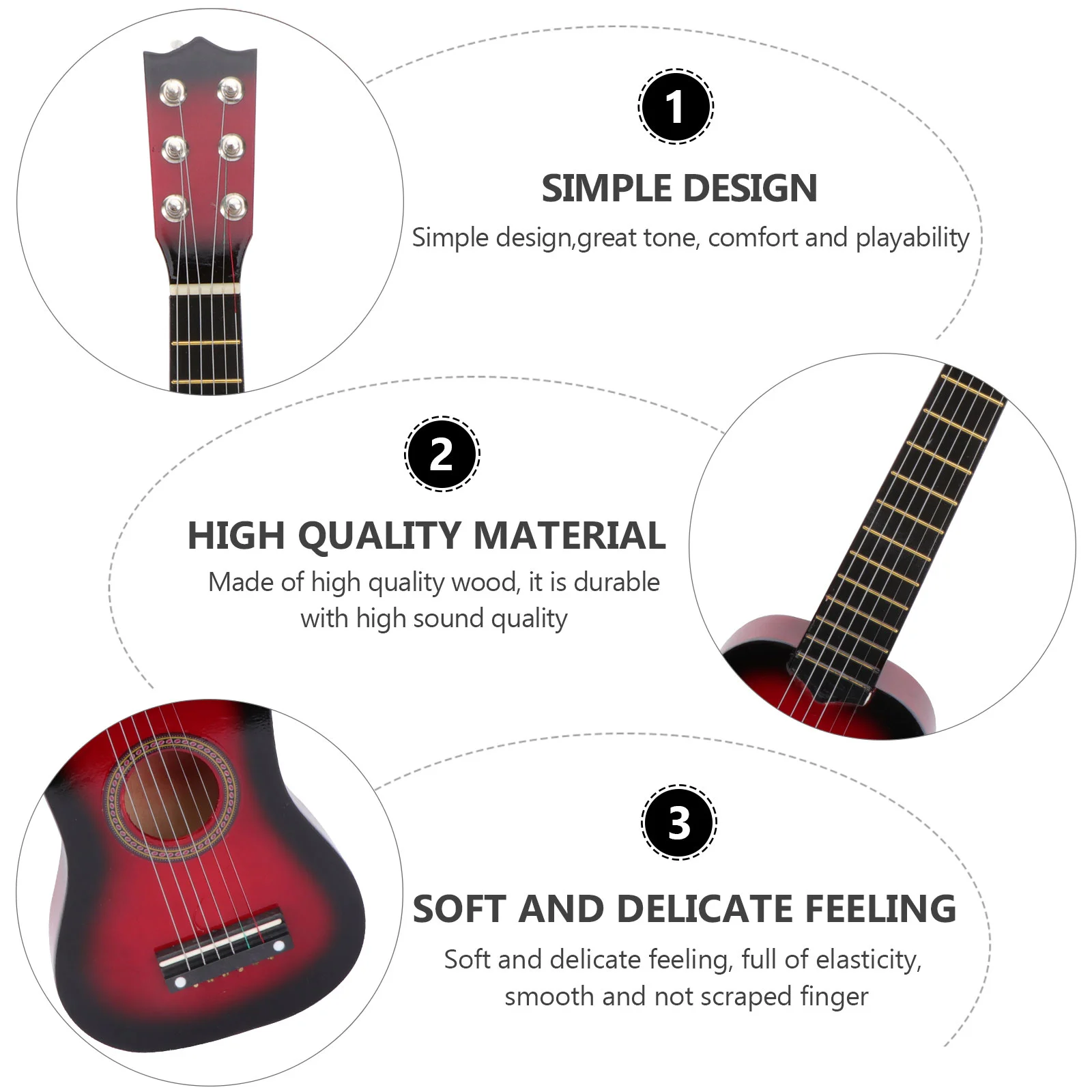 Guitarra acústica portátil para crianças, Tamanho pequeno, Guitarra de madeira para crianças, Vermelho