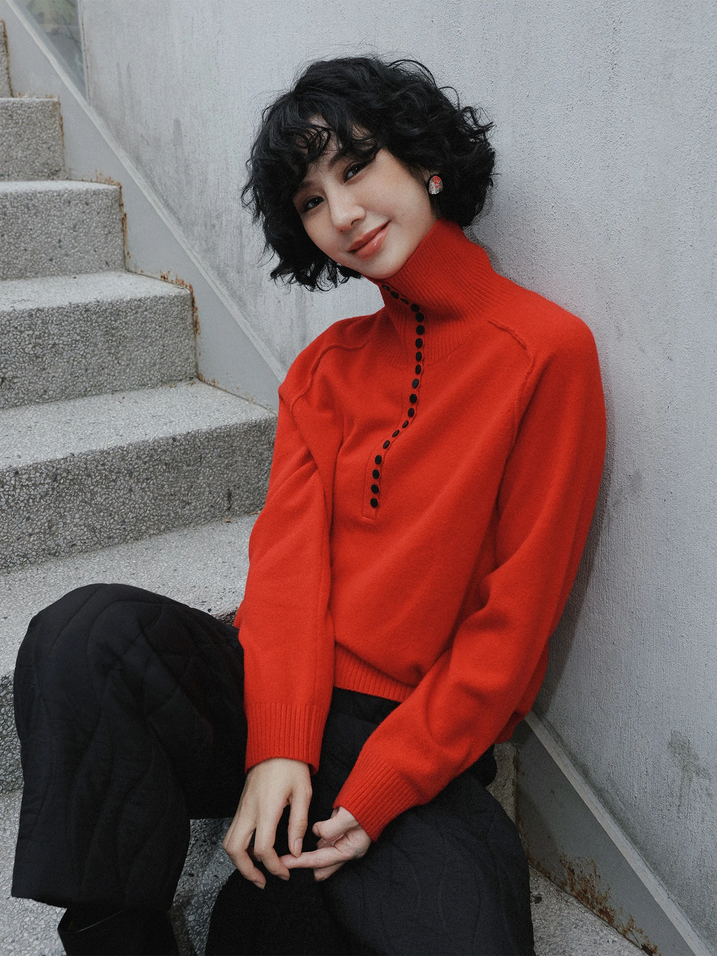 

Thiened Woolen Long Sve Knitted Sweater Women's High Collar Overhead Rose Fraance TT Winter Faion Outerwear