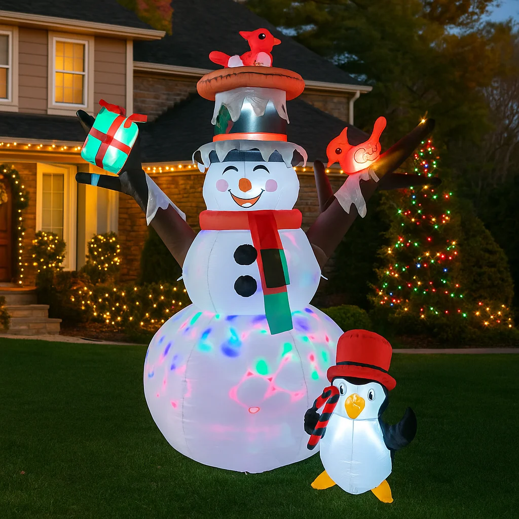 1.8M/5.9FT Inflatable Snowman Penguin with LED Lights  Home Decorations Toys Yard Xmas Holiday Decor Supplies Outdoor Garden
