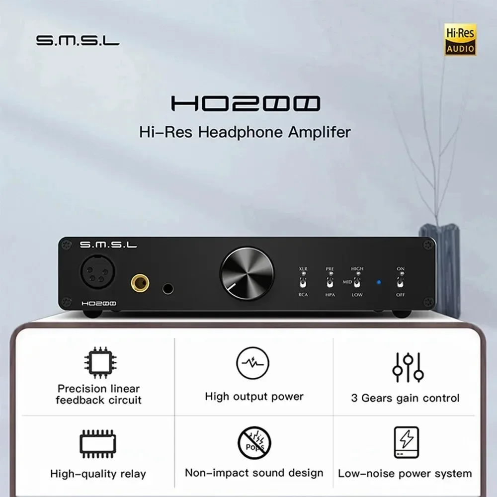 SMSL HO200 Hi-Res Headphone AMP 16ohm 6W/32ohm 3W RCA PRE Output Hi-End Pre-Amp XLR Balanced Unbalanced Input Earphone Amplifier