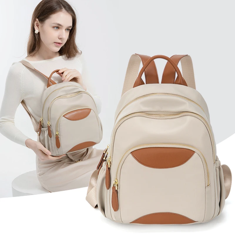 Small Backpack Woman Commuting Bag 2024 New Trend Color Contrast Waterproof Oxford Cloth Casual Backbags Korean Fashion Design