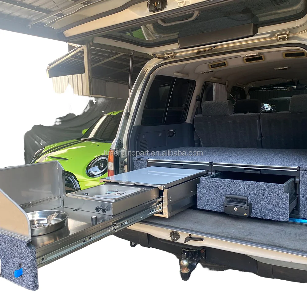 

4X4 Внутренний комплект из нержавеющей стали для грузовика, уличный гриль-барбекю, раздвижные ящики для приготовления пищи, двойной ящик, поднос с воротником, задняя раковина для воды