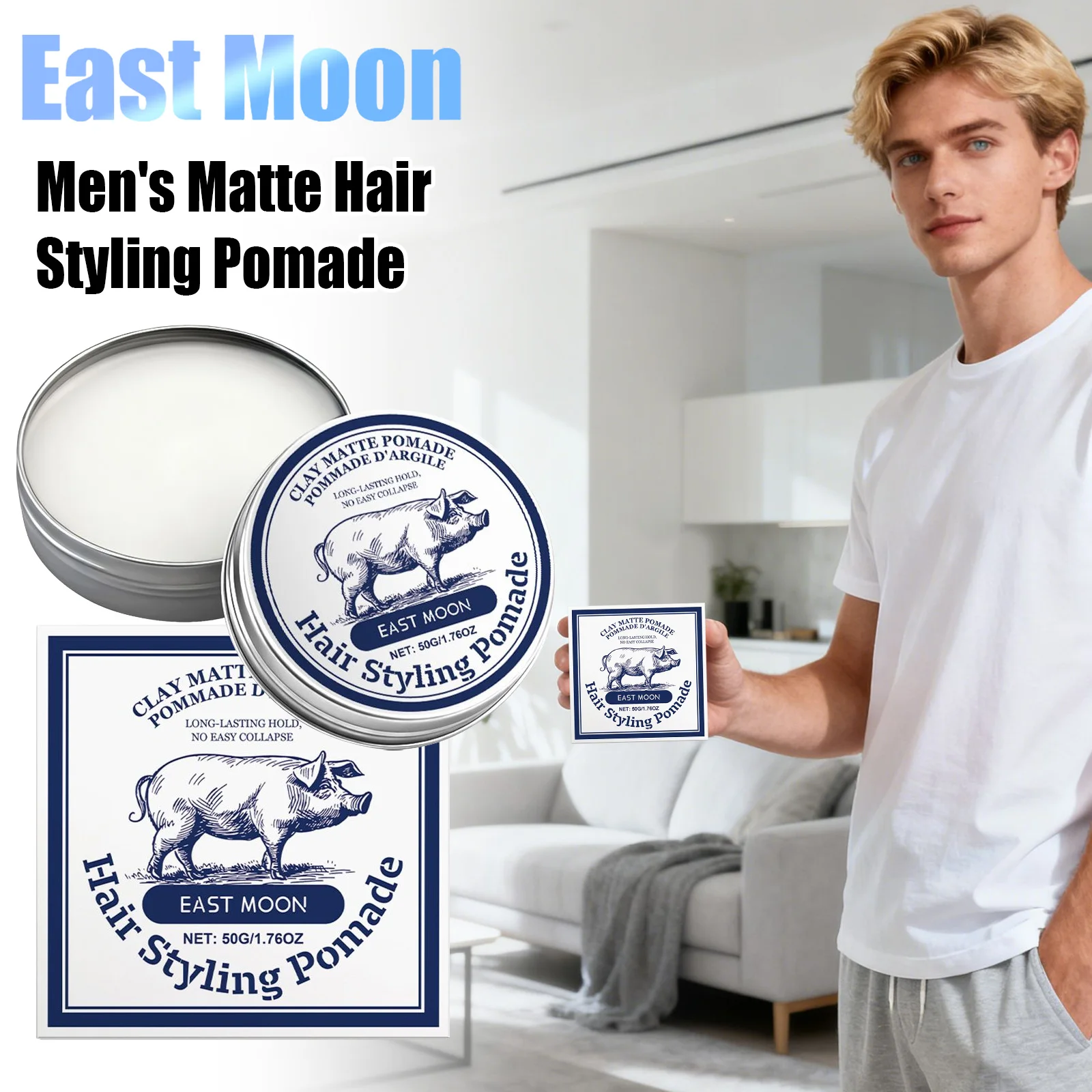 

East Moon Men Matte Hair Styling Pomade Strong Edge Control Lasting Shaping Increase Volume Portable Waterproof Hair Setting Wax