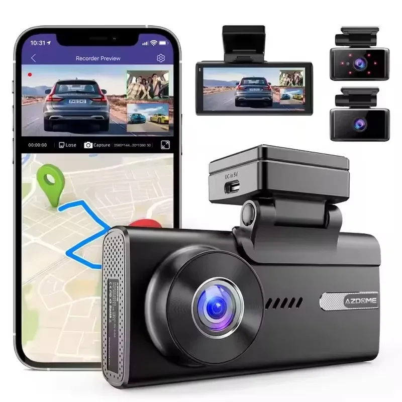 5K Dash Cam Vehicle Tracker 4-Inch 4K 3 Lens Car DVR with Dual Band 2.4G/5G Wifi Black Box 1 Year Warranty