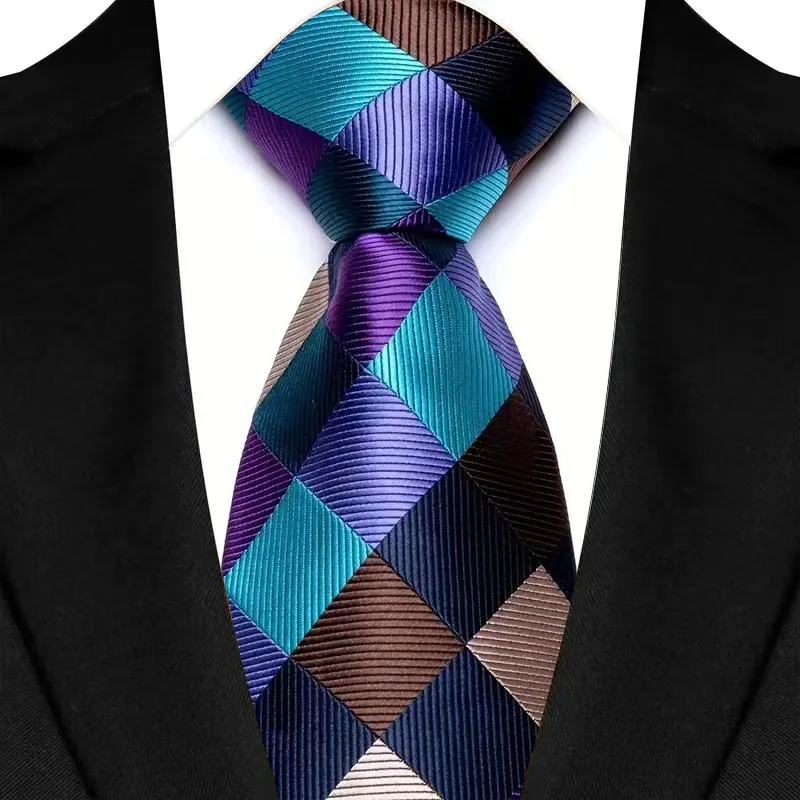 Luxury 8CM Mens Necktie Purple Color Stripes Floral Plaid Ties For Man Groom Jacquard Woven Neck Tie For Business Wedding Party