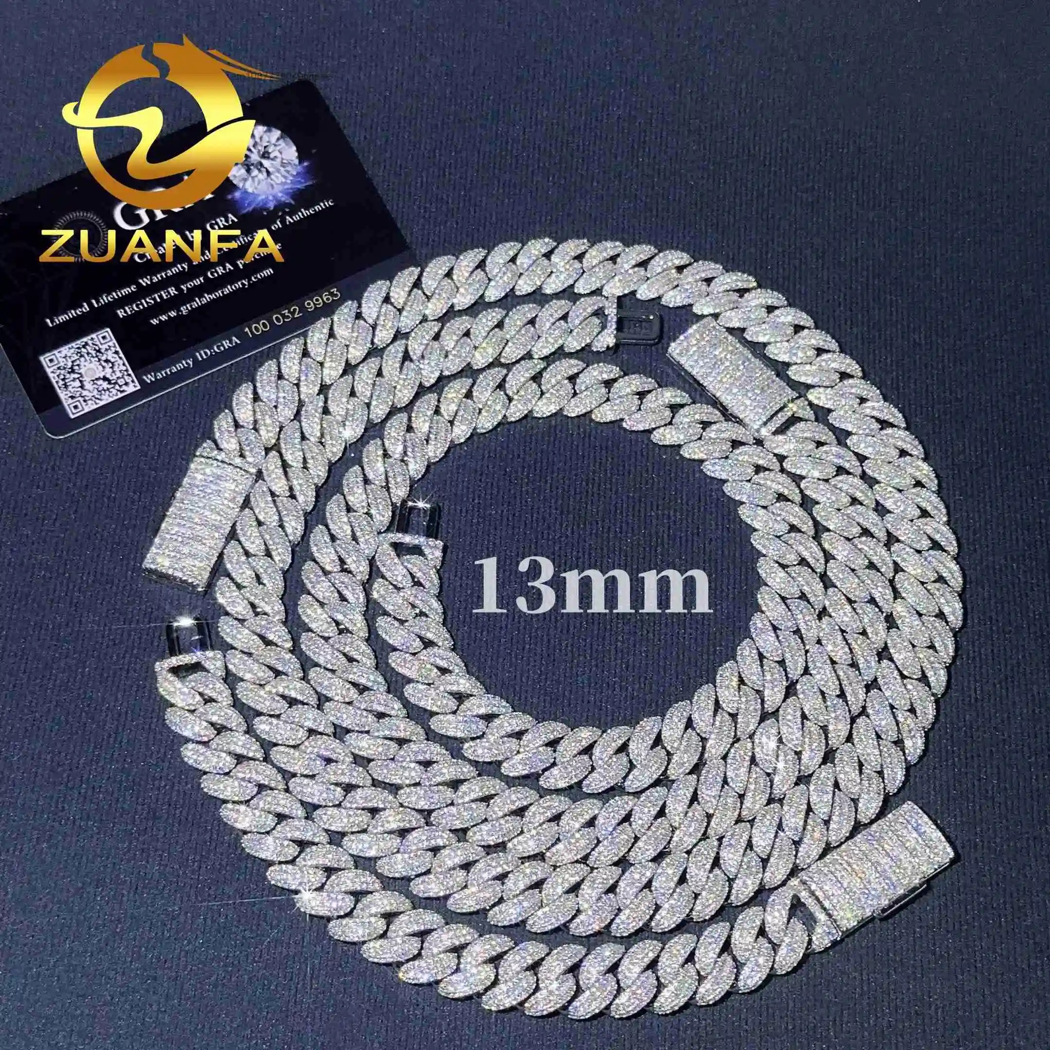 Sale Hot Hip Hop Jewelry 13mm Bling Moissanite Cuban Chain for Men 925 Silver Iced Out Cuban Link Bracelet Pass Diamond Test..