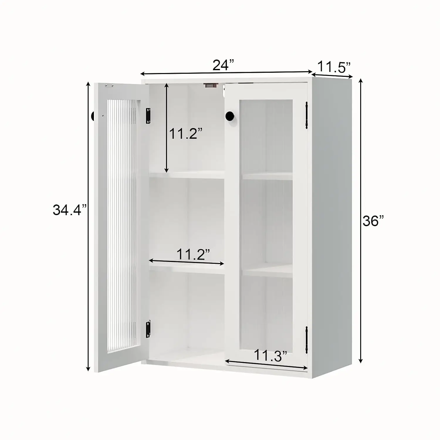 Glass Door Bookcase, Metal Display Cabinet With 2 Fixed Shelves, Wall-Mountable, Anti-Tip Safe Design, Compact, Customized
