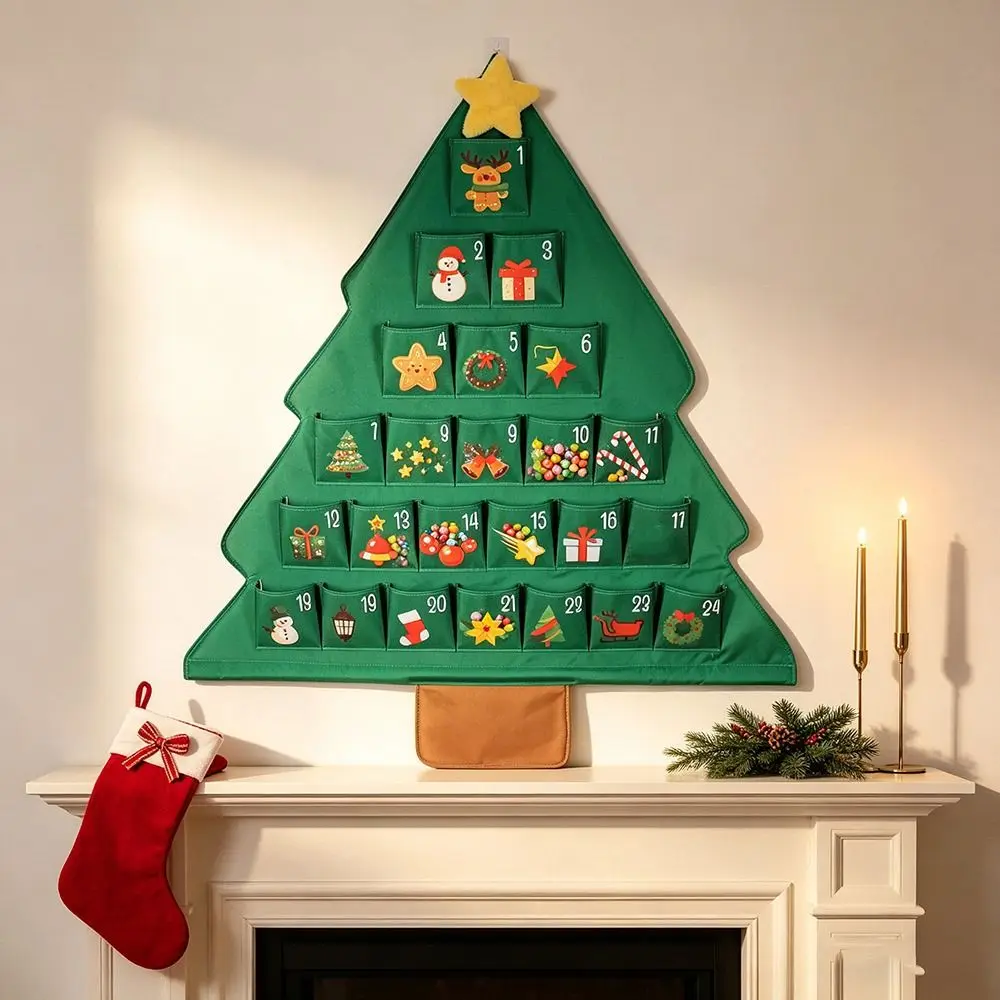 Tree Shape Christmas Tree Shape Storage Bag Cloth Ornaments With Pockets Countdown Calendar Storage Bags Empty Cloth Reusable