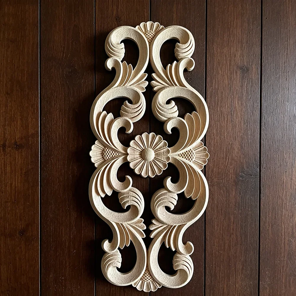 34cm Flower European Woodcarving Decals Carved Corner Home Decor Cabinet Door Bed Decorative Patch Onlay Wood Applique