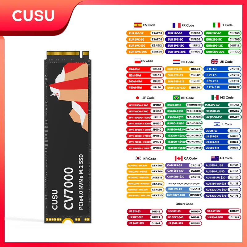 

CUSU SSD 1TB 2TB M2 NVMe SSD 4TB Hard Drive M.2 PCIe4.0 x4 2280 Solid State Disk for PS5 Laptop Desktop