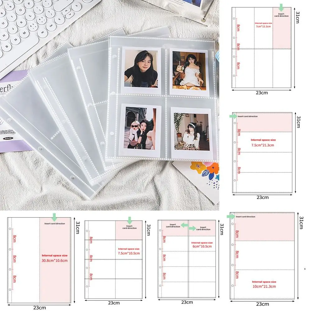 10PCS Transparent A4 Kpop Photocard Binder PP Multiple Pockets Multiple Pockets Sleeve 4 Hole 4 Ring DIY