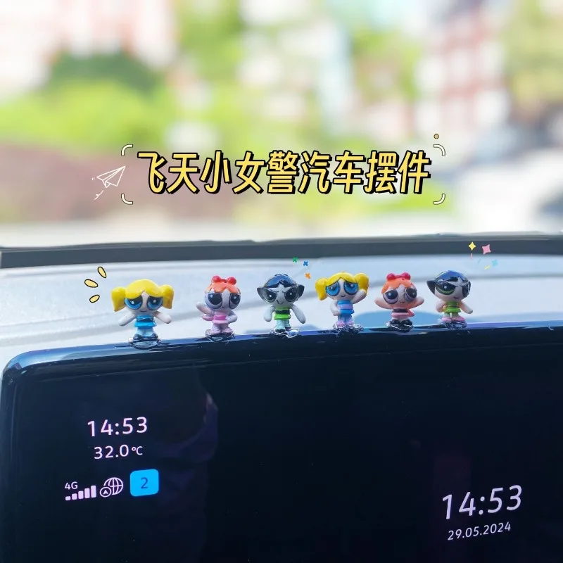 The Powerpuff Girls Series Model Doll Car Center Console Ornaments Auto Interior Decoration Accessories Cute Handmade Toys Gift