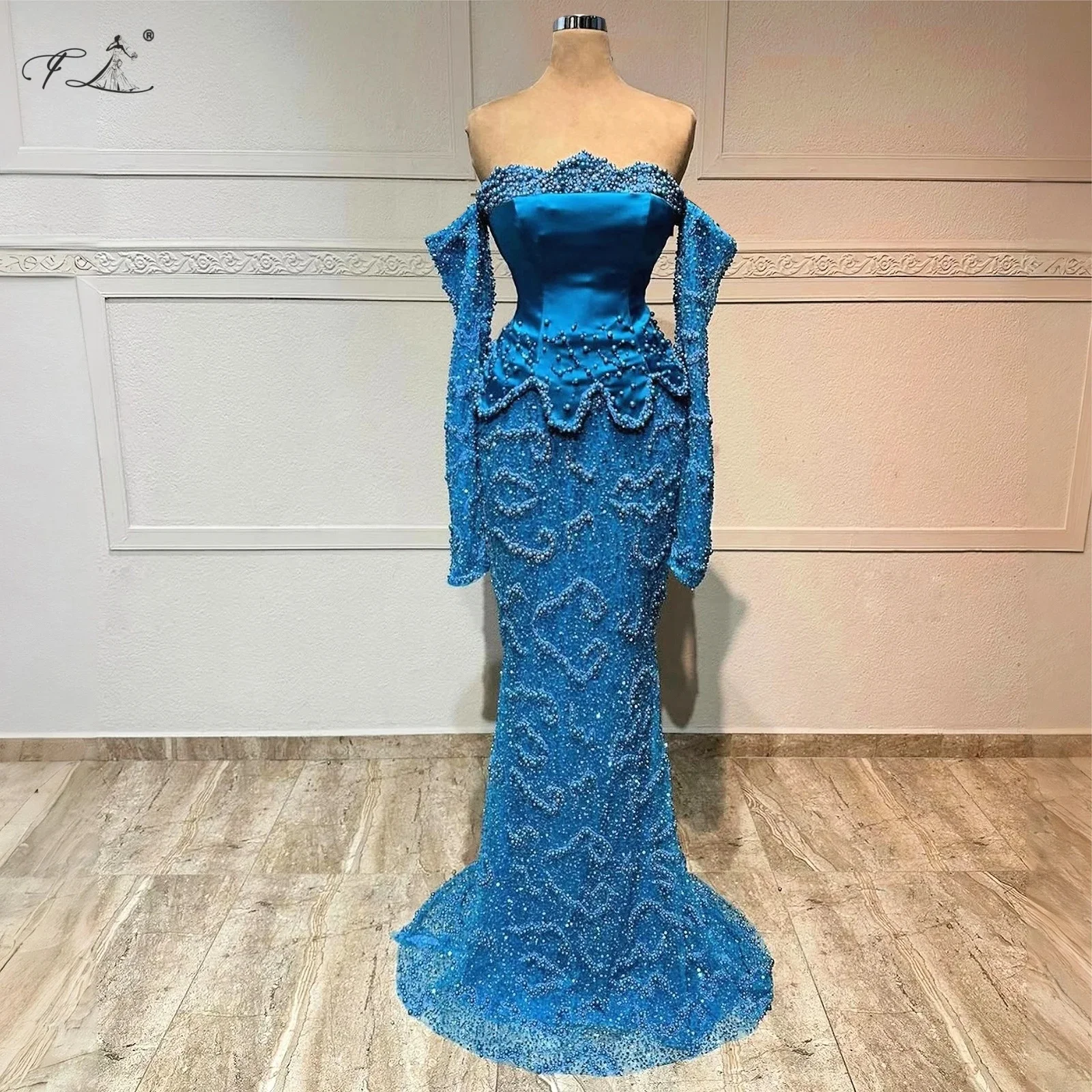 

Elegant Party Dresses Beaded Evening Gown One-Shoulder Wave Shaped Strapless Satin Tulle Skirt With Sequins Birthday Dress