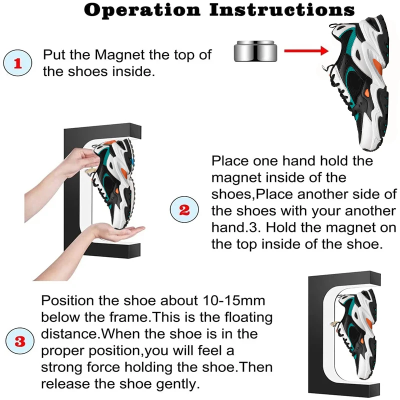 Imagem -02 - Levitação Magnética em Forma de e Prateleira de Sapato 360 Graus de Rotação Display Stand Sneaker Suporte de Exibição de Sapato em Casa Loja Detém Stan