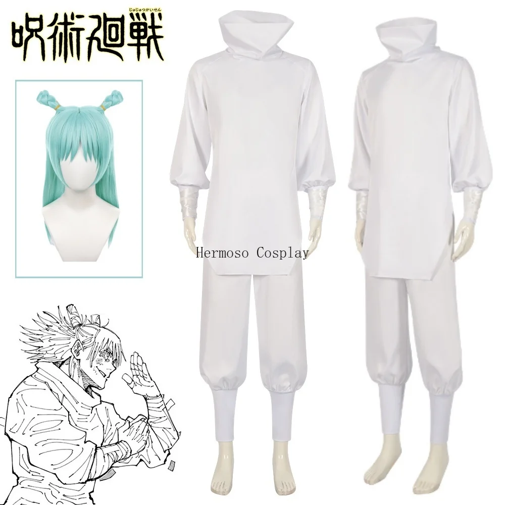 

Hajime Kashimo Cosplay Costume Anime Jujutsu Kaisen Season 2 Wig Tattoo Sticker The God of Lightning White Uniform Halloween Cos