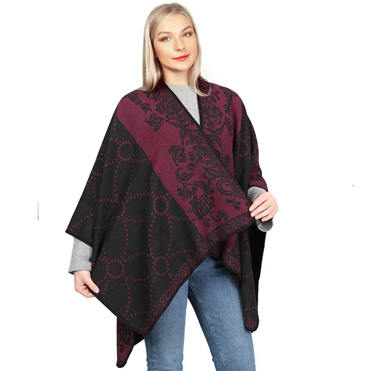 

Autumn Winter Double Faced Double sided Split Warm Cape Women Imitation Cashmere Poncho Lady Capes Pink Cloaks