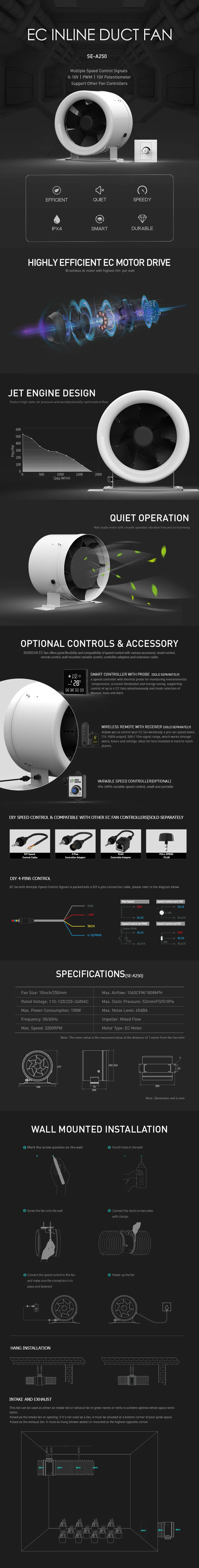 2020 جديد 10 بوصة تحكم ذكي مروحة عادم التهوية المنزلية مع PWM 0-10 فولت EC مروحة قناة مضمنة #4