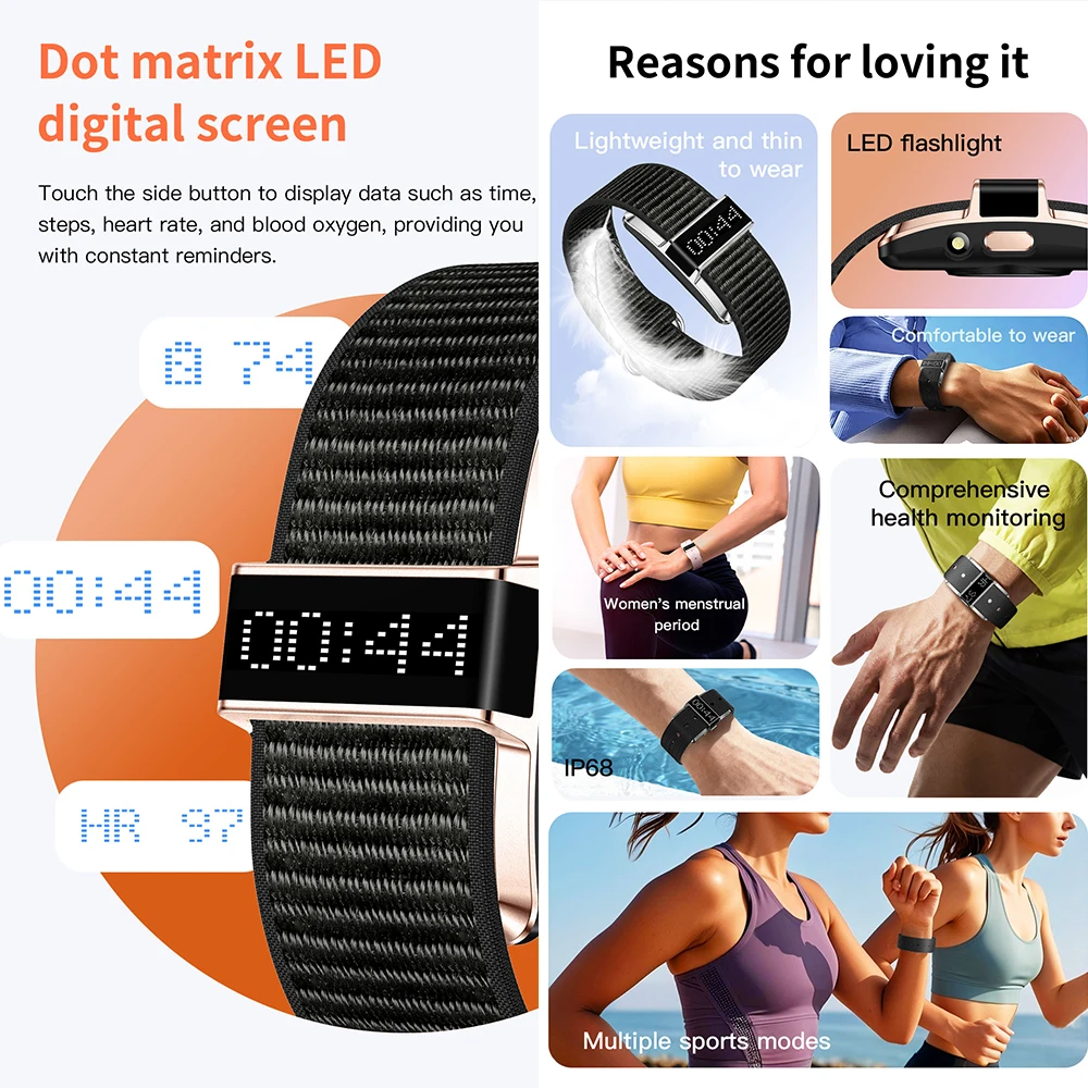 B12 Smart Bracelet LED Digital Display IP68 Waterproof Fitness Tracker Men Women Health Smart Band Flashlight SpO2 HR Wristbands