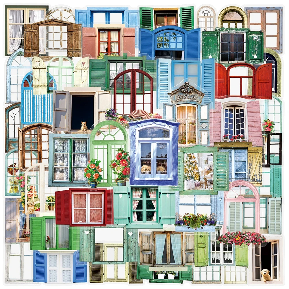 

10/30/50pcs Transparent Retro Window Cartoon Stickers DIY Luggage Guitar Stationery Laptop Waterproof Aesthetic Graffiti Sticker