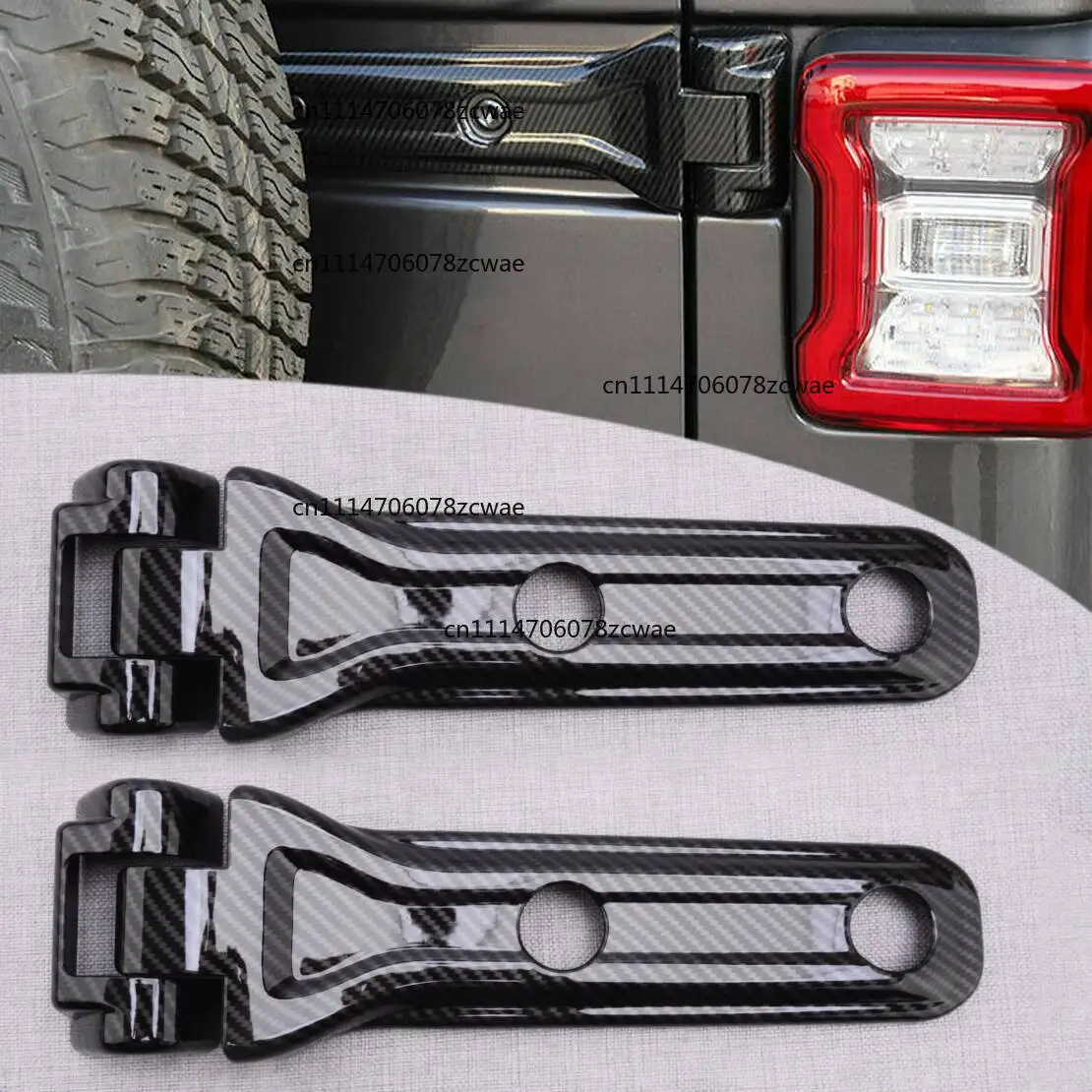 Set Rear Door Tailgate Spare Tire Bracket Hinge Trim Cover Black Carbon Fiber Texture Plastic Fit for Jeep Wrangler JL 2018-2024