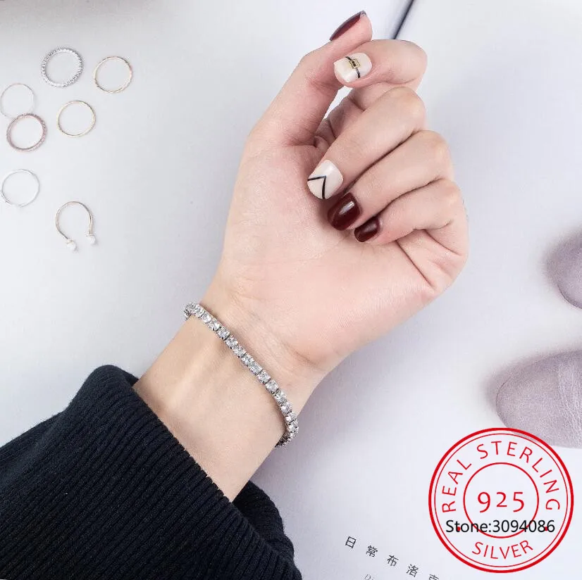 100% S925 Sterling Silver Created Crystal Gemstone Bangle Charm Wedding Bracelet Fine Jewelry Wholesale Drop Shipping