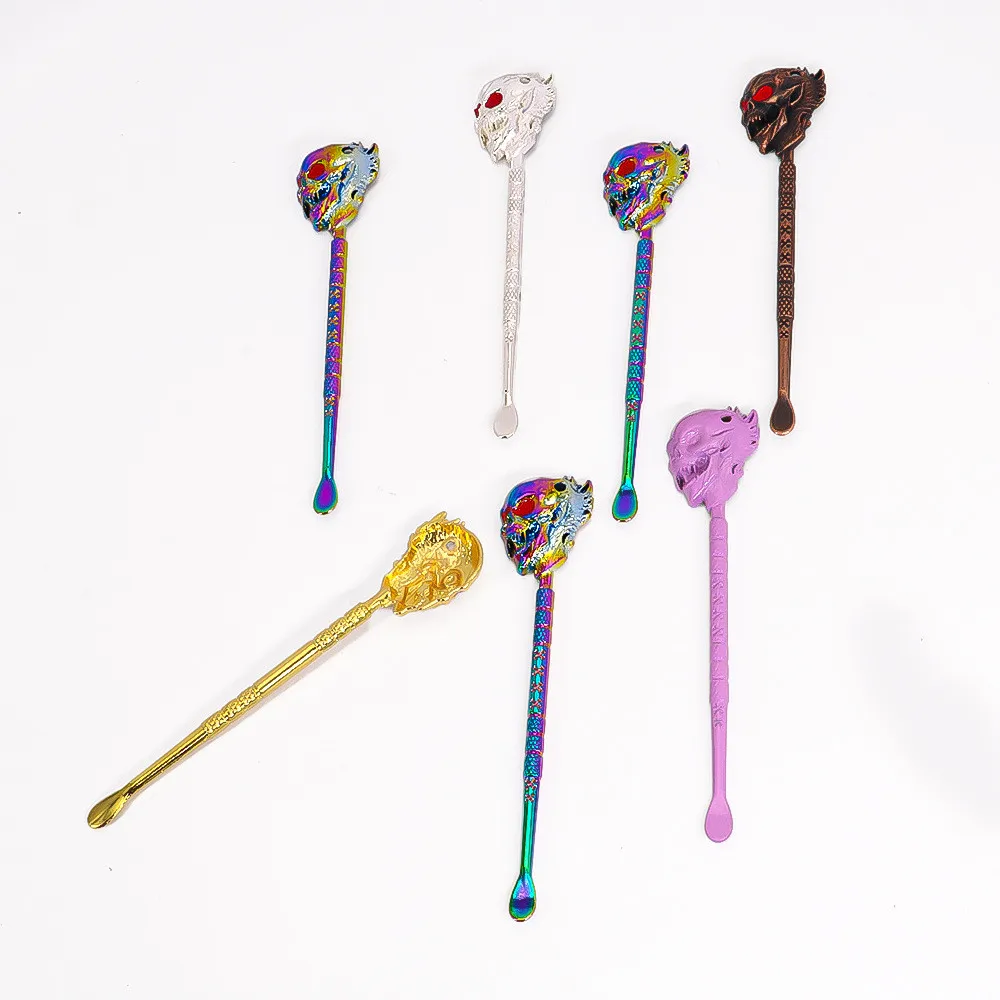 11.8cm Fantasy Skull Head Metal Oil Spoon Smoking Accessory Portable Keychain Pendant Multipurpose Decor Gift view 2
