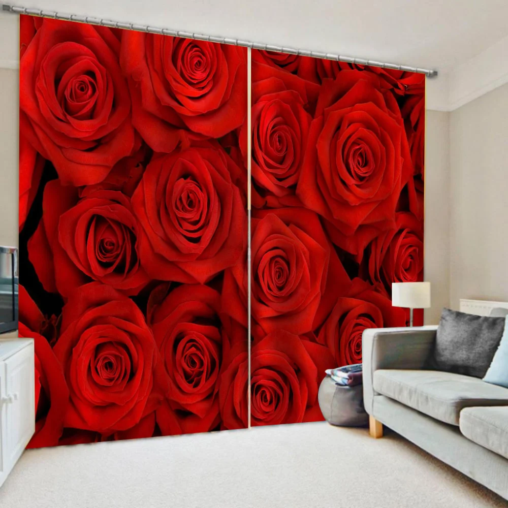 

Luxury Blackout 3D Curtains For Living room Bedding room Office red rose curtains