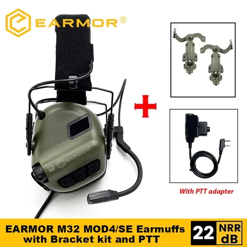 EARMOR M32 MOD4/SE orejeras de tiro auriculares tácticos con reducción de ruido con casco adaptador de riel ARC con adaptador Kenwood PTT nuevo