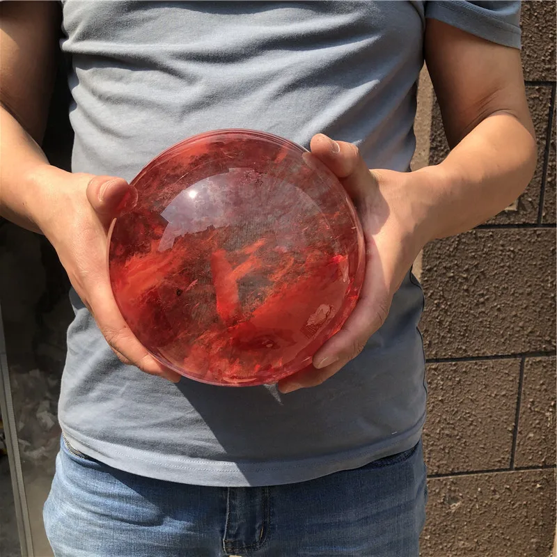 16cm High Quality Large RED Melting Stone Quartz Balls Feng Shui Crystal sphere Balls for Decoration
