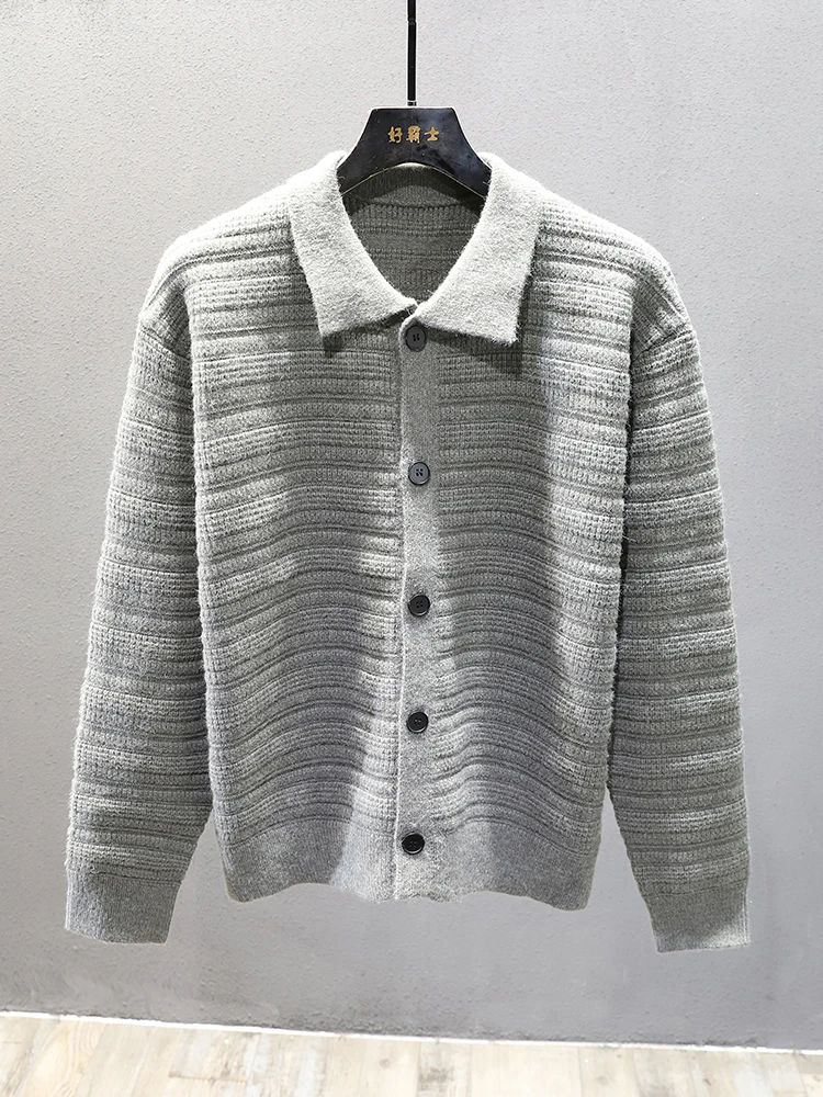 

American Retro Collared Knit Sweater Men's Trendy Lazy Sle Casual Loose Autumn Winter Knitted Open Cardigan Sweater